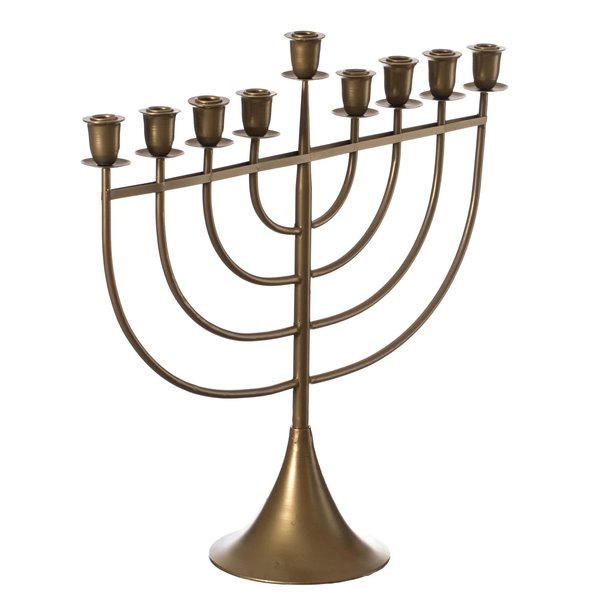 Vintiquewise Modern Solid Metal Judaica Hanukkah Menorah 9 Branched Candelabra, Gold Small QI004119.GD.S